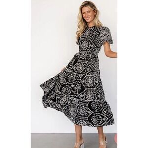 Baltic Born Midi Dress Mirabel White Black SZ 2X Embroidered Eyelet Tiered Boho